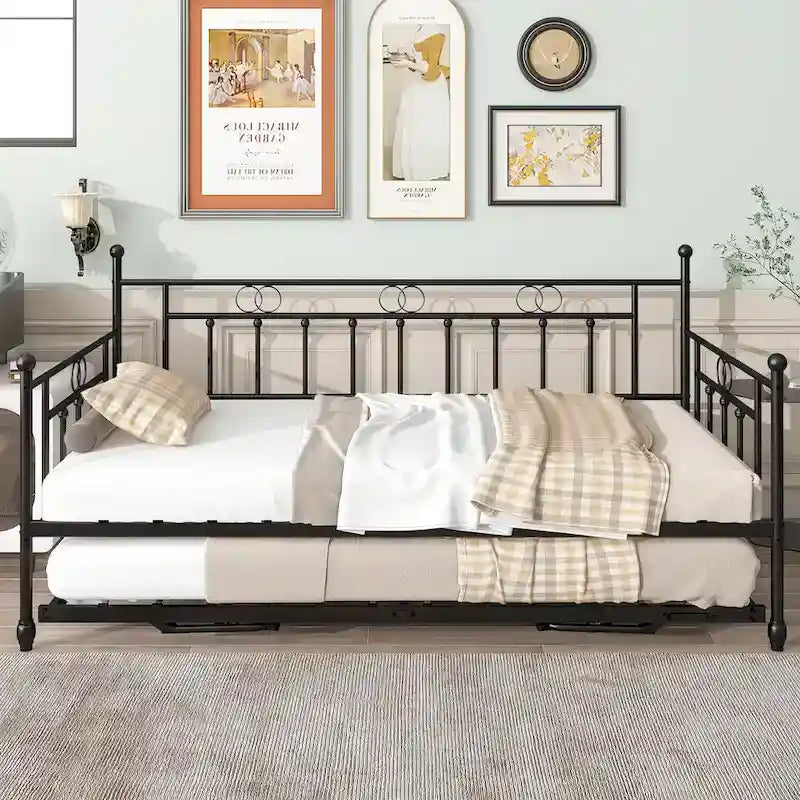 Twin Daybed with Trundle-Metal daybed with pop up trundle for Adults