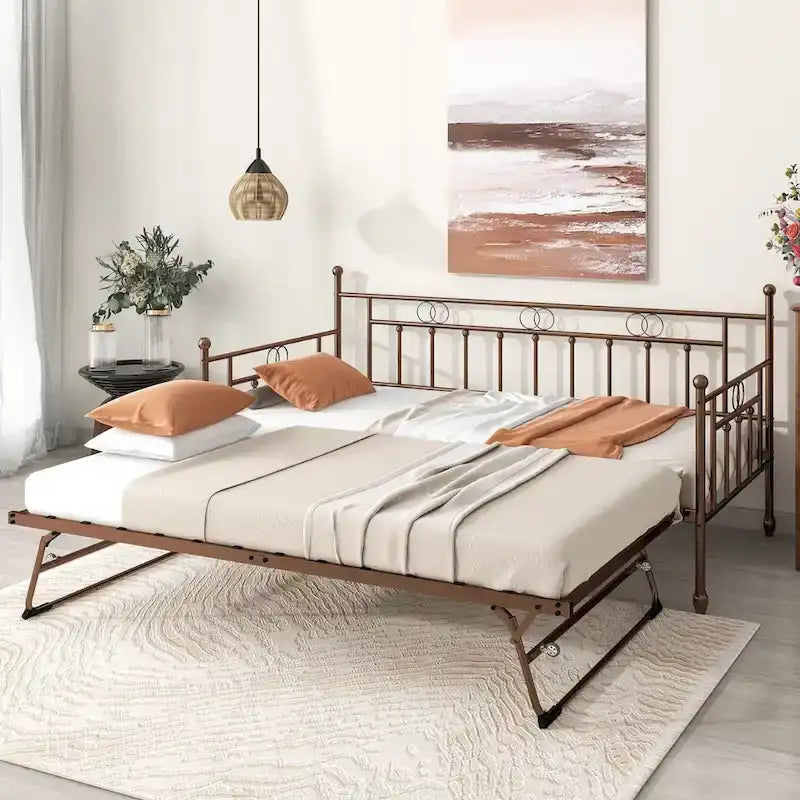 Twin Daybed with Trundle-Metal daybed with pop up trundle for Adults