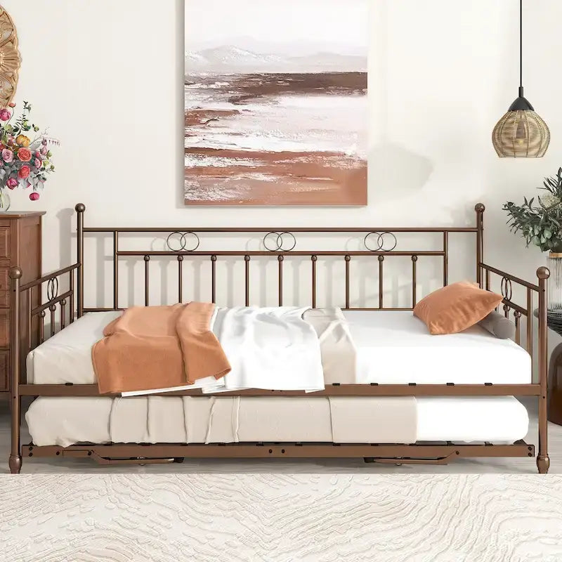 Twin Daybed with Trundle-Metal daybed with pop up trundle for Adults