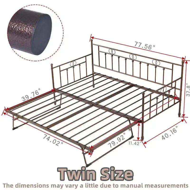 Twin Daybed with Trundle-Metal daybed with pop up trundle for Adults