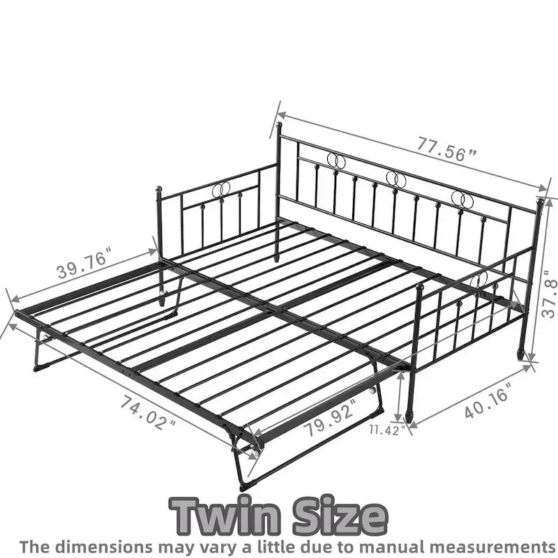 Twin Daybed with Trundle-Metal daybed with pop up trundle for Adults