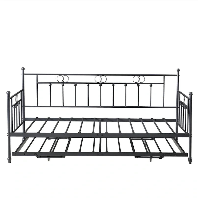 Twin Daybed with Trundle-Metal daybed with pop up trundle for Adults