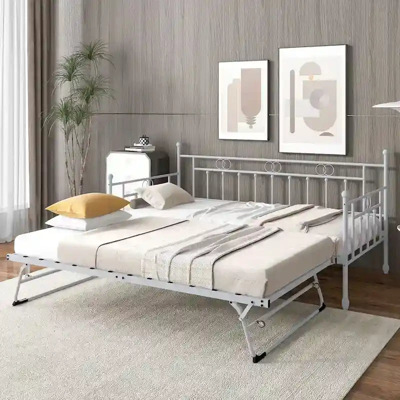 Twin Daybed with Trundle-Metal daybed with pop up trundle for Adults