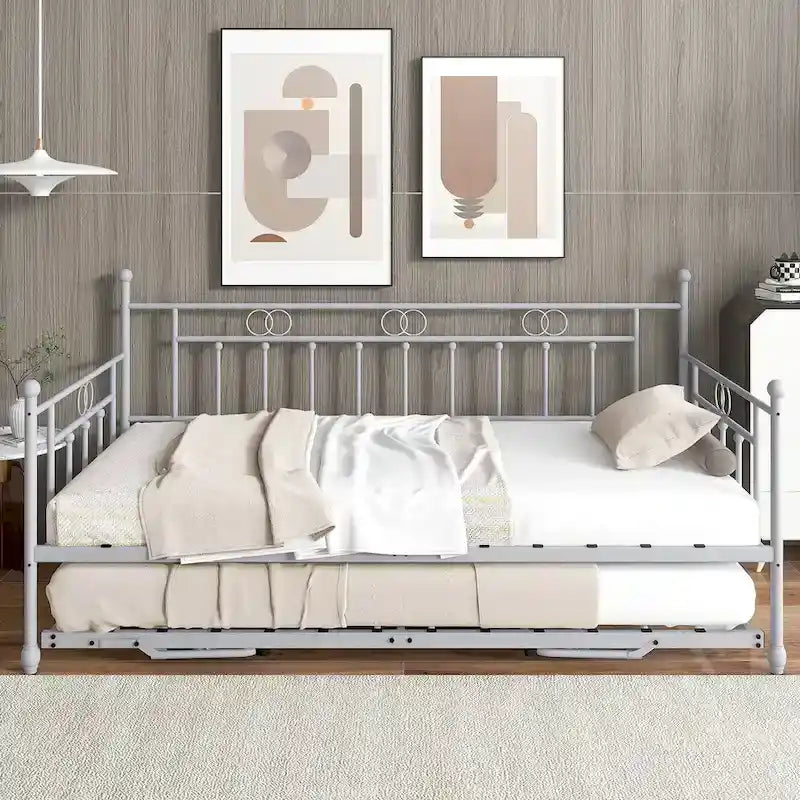 Twin Daybed with Trundle-Metal daybed with pop up trundle for Adults