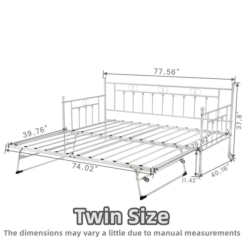 Twin Daybed with Trundle-Metal daybed with pop up trundle for Adults
