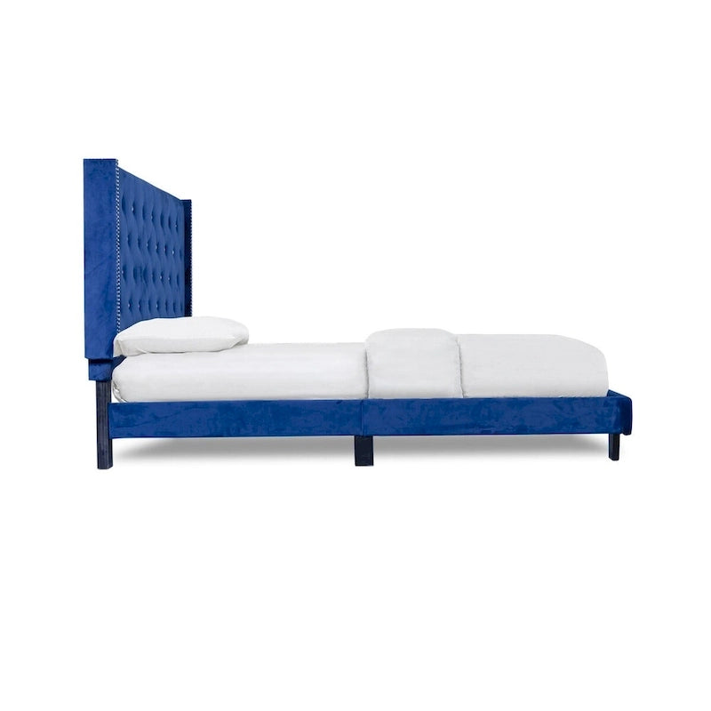 Wilfredo Blue Velvet Tufted Platform Bed