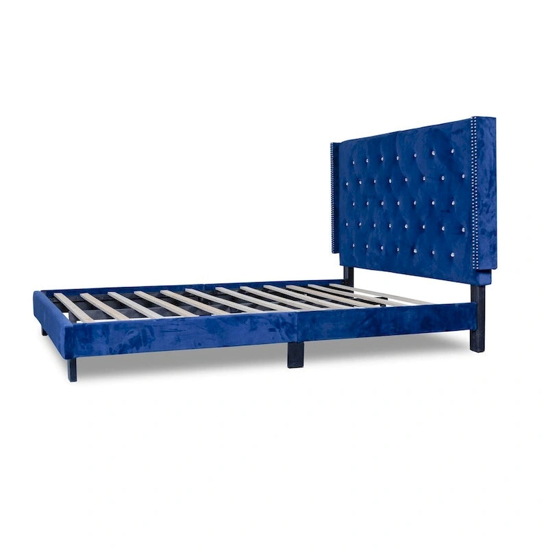Wilfredo Blue Velvet Tufted Platform Bed
