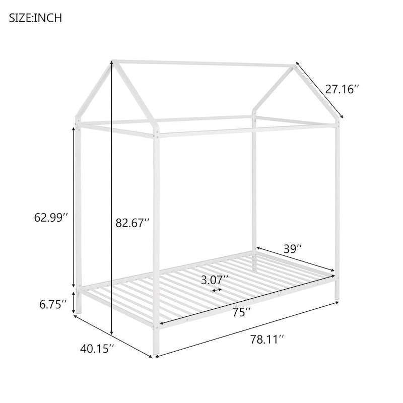 House Bed Frame Twin Size , Kids Bed Frame Metal Platform Bed Floor Bed for Kids Boys Girls No Box Spring Needed