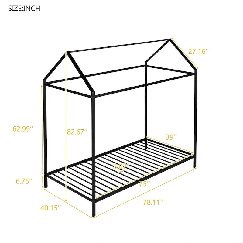 House Bed Frame Twin Size , Kids Bed Frame Metal Platform Bed Floor Bed for Kids Boys Girls No Box Spring Needed