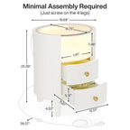 25.5 Inches Tall Round Nightstand Side Table with 2 Drawers LED Light Open Shelf for Bedroom Sofa Side