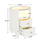 25.5 Inches Tall Round Nightstand Side Table with 2 Drawers LED Light Open Shelf for Bedroom Sofa Side