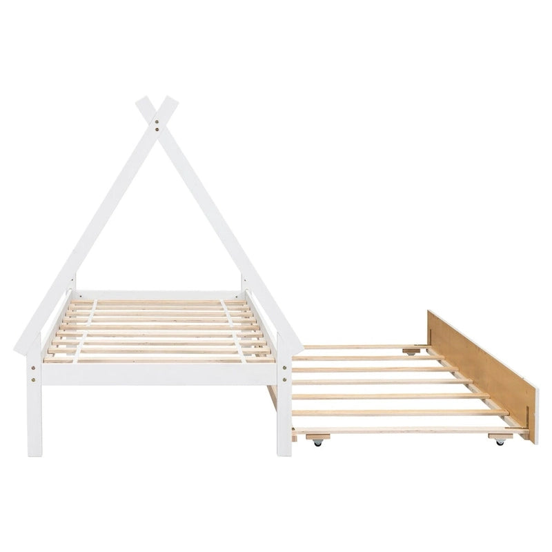 Twin size Tent Floor Teepee Bed with Trundle for bedroom