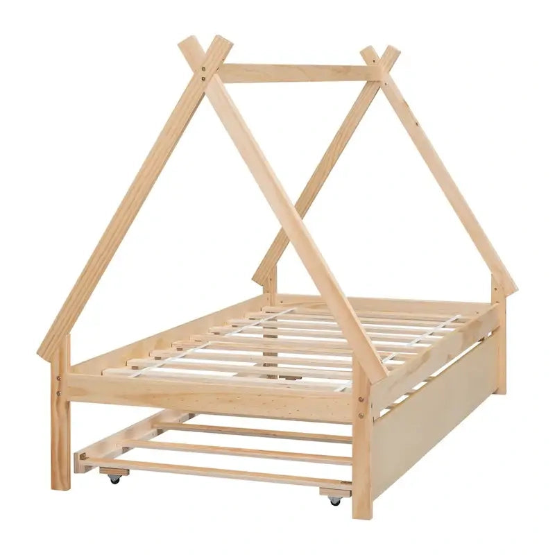 Twin size Tent Floor Teepee Bed with Trundle for bedroom