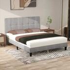 Linen Upholstered Platform Bed Wood Bed Frame with Headboard, No Box Spring Needed, Noise Free, T/F/Q Size