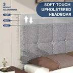 Linen Upholstered Platform Bed Wood Bed Frame with Headboard, No Box Spring Needed, Noise Free, T/F/Q Size