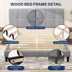Linen Upholstered Platform Bed Wood Bed Frame with Headboard, No Box Spring Needed, Noise Free, T/F/Q Size