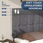 Linen Upholstered Platform Bed Wood Bed Frame with Headboard, No Box Spring Needed, Noise Free, T/F/Q Size