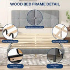 Linen Upholstered Platform Bed Wood Bed Frame with Headboard, No Box Spring Needed, Noise Free, T/F/Q Size
