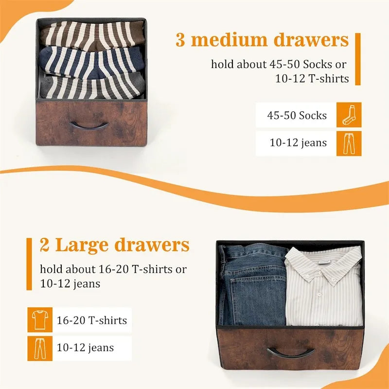 Storage Dresser with 5 Drawers and Anti-Tipping Accessories