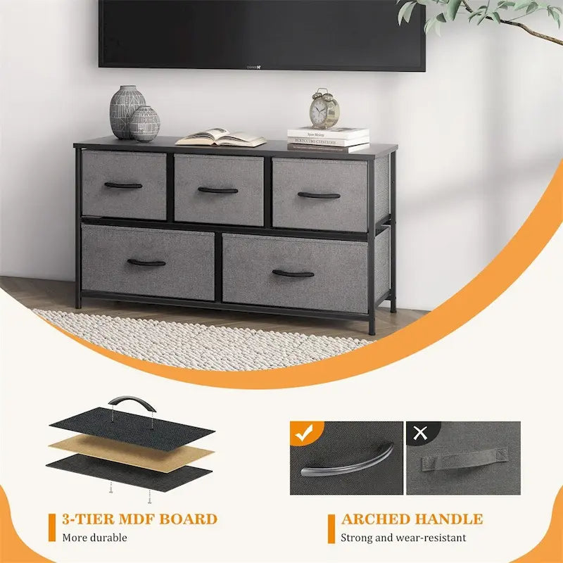 Storage Dresser with 5 Drawers and Anti-Tipping Accessories