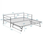 Twin Size Metal Daybed with Adjustable Trundle, Pop Up Trundle