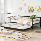 Twin Size Metal Daybed with Adjustable Trundle, Pop Up Trundle