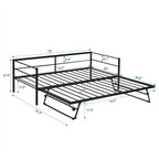 Twin Size Metal Daybed with Adjustable Trundle, Pop Up Trundle