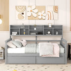 Full size Daybed, Wood Slat Support, with Bedside Shelf and Two Drawers