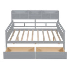 Full size Daybed, Wood Slat Support, with Bedside Shelf and Two Drawers
