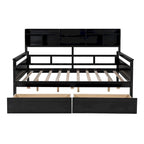 Full size Daybed, Wood Slat Support, with Bedside Shelf and Two Drawers