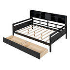 Full size Daybed, Wood Slat Support, with Bedside Shelf and Two Drawers