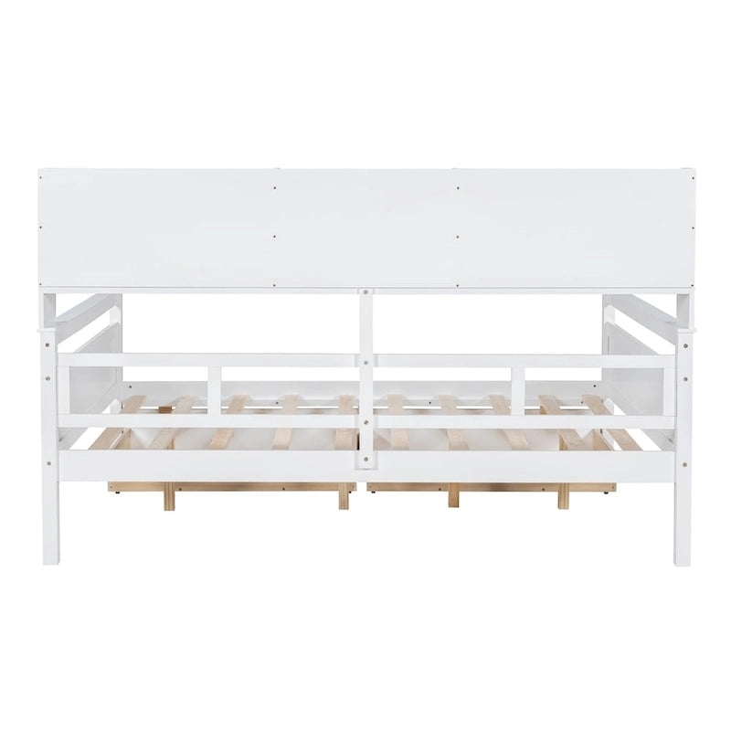 Full size Daybed, Wood Slat Support, with Bedside Shelf and Two Drawers