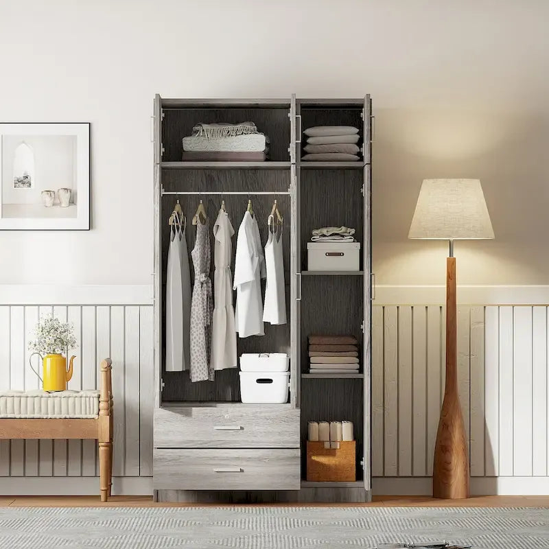 Mirror Wardrobe with 2 Drawers and Top Cabinet by Harper&Bright Designs