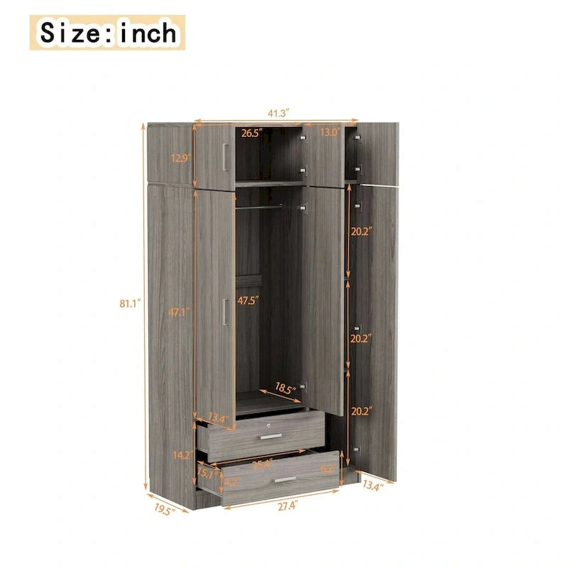 Mirror Wardrobe with 2 Drawers and Top Cabinet by Harper&Bright Designs
