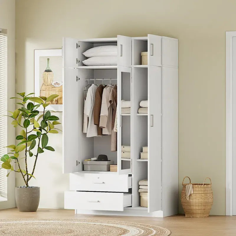 Mirror Wardrobe with 2 Drawers and Top Cabinet by Harper&Bright Designs