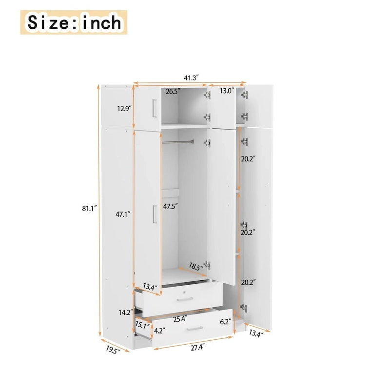 Mirror Wardrobe with 2 Drawers and Top Cabinet by Harper&Bright Designs