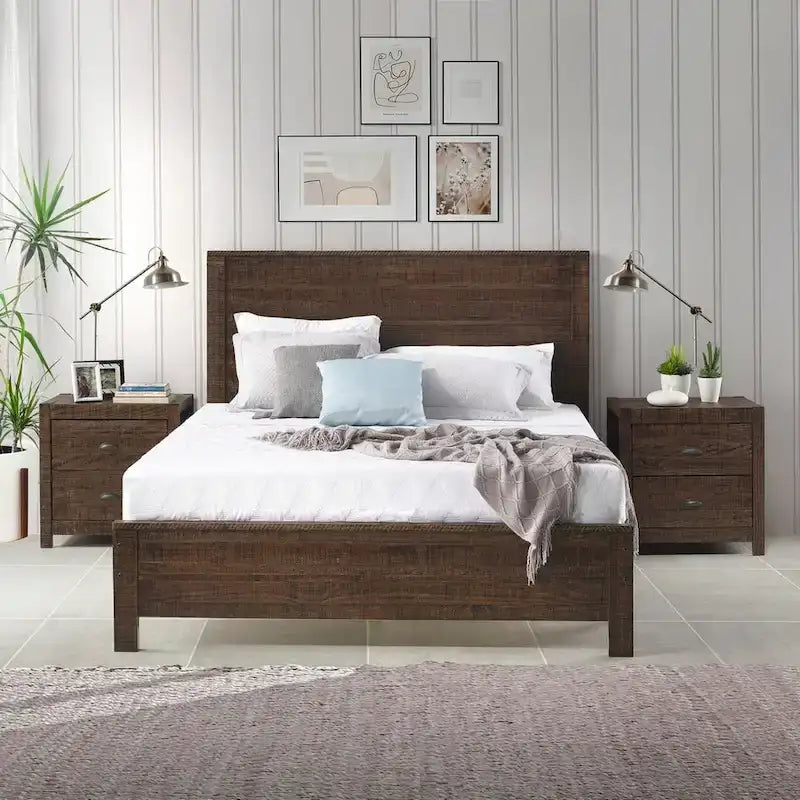 Yes4wood Albany Twin Bed Frame with Headboard, Solid Wood
