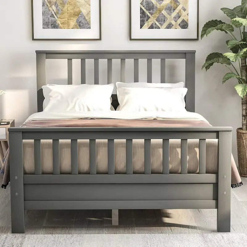 Wood Platform Bed with Headboard & Footboard, No Box Spring Needed