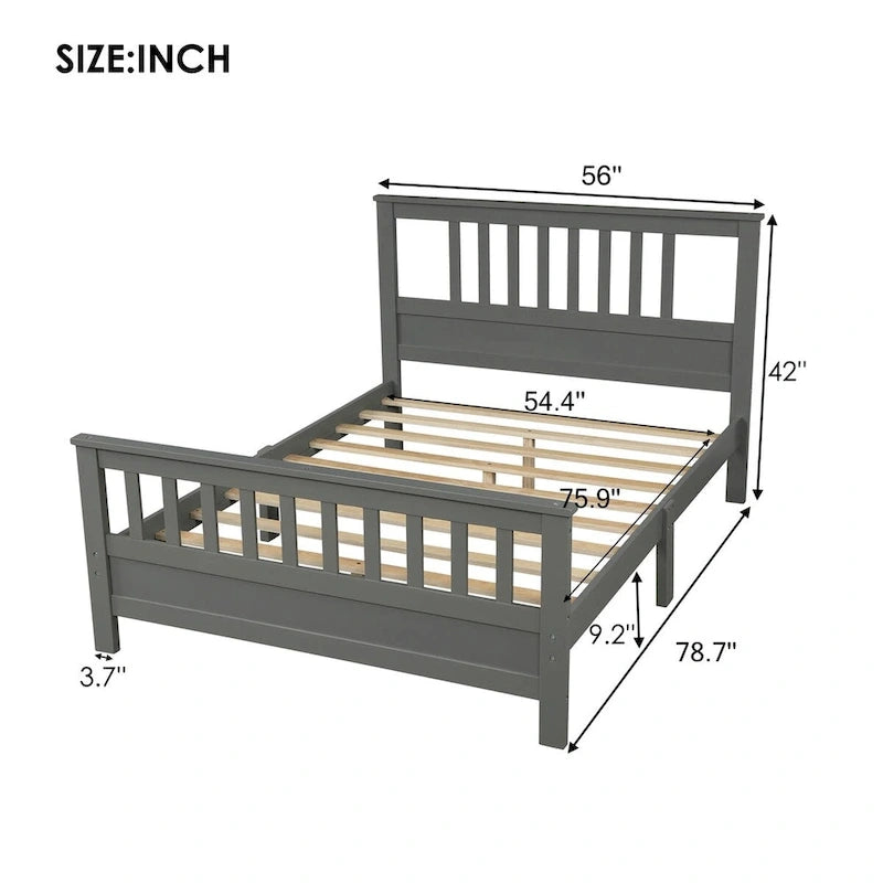Wood Platform Bed with Headboard & Footboard, No Box Spring Needed