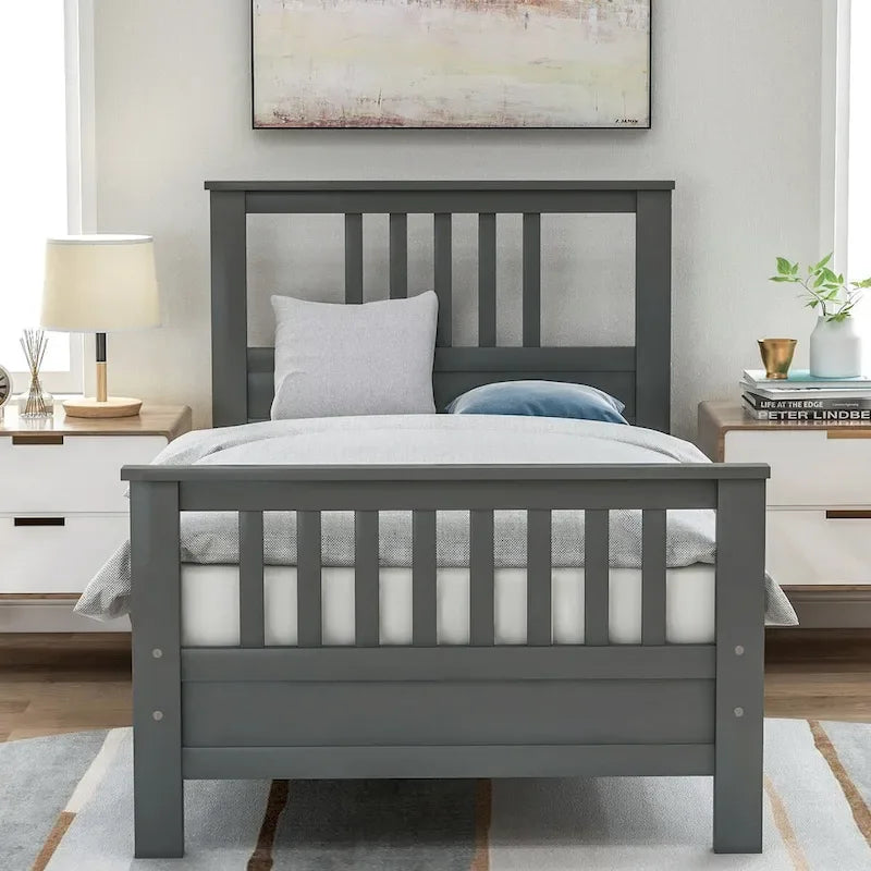 Wood Platform Bed with Headboard & Footboard, No Box Spring Needed