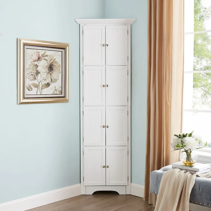 Tall Storage Cabinet with 4 Shelves for Living Room, Kitchen