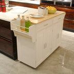 Rolling Kitchen Island Cart with Solid Wood Top