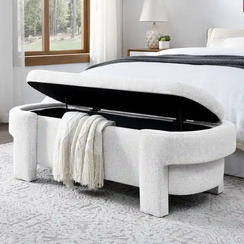 GEITIN Linen Fabric Upholstered Bench with Large Storage Space