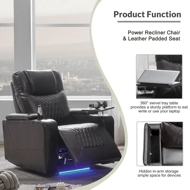 Power Motion Recliner with 2 Convenient Cup Holders