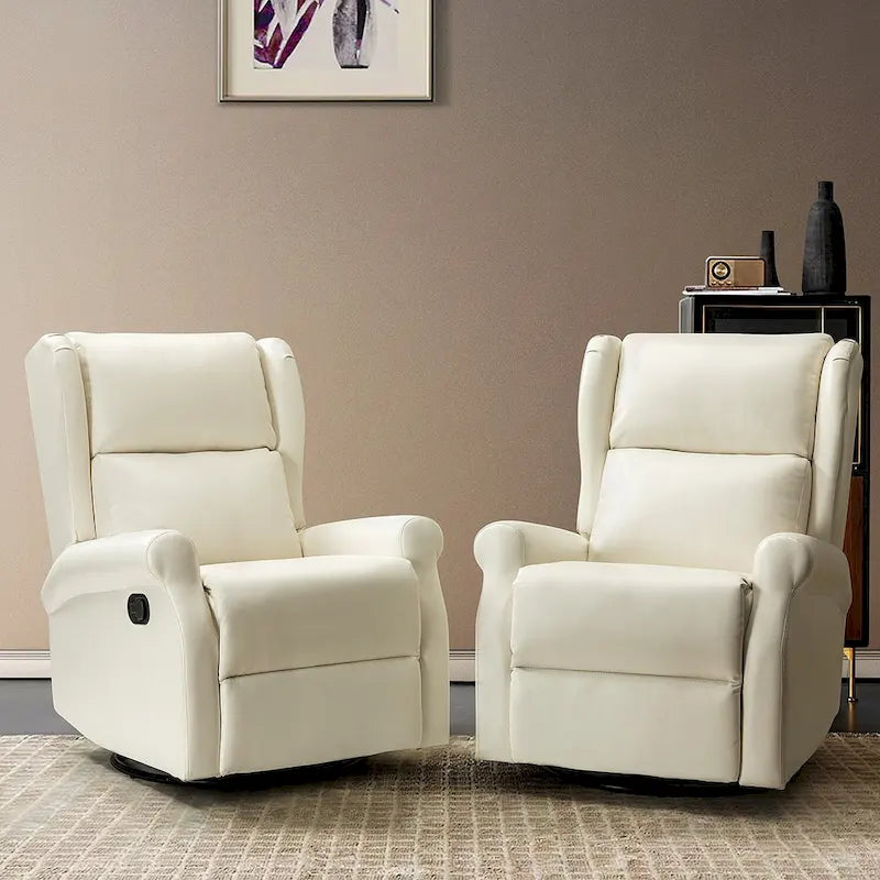 Baksoho Swivel Nursery Faux Leather Recliner with Metal Base Set of 2 by HULALA HOME
