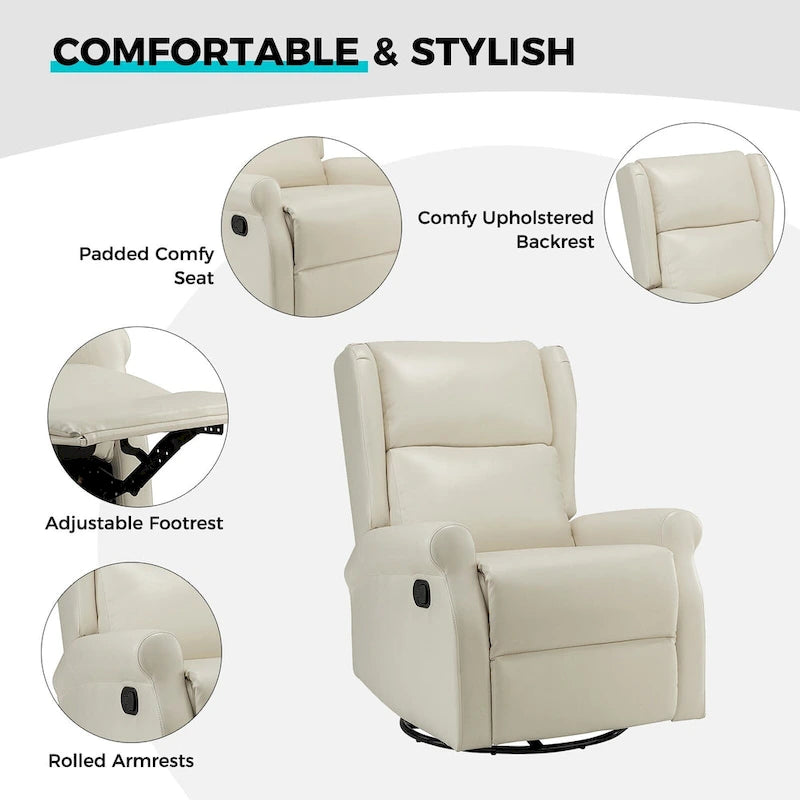 Baksoho Swivel Nursery Faux Leather Recliner with Metal Base Set of 2 by HULALA HOME