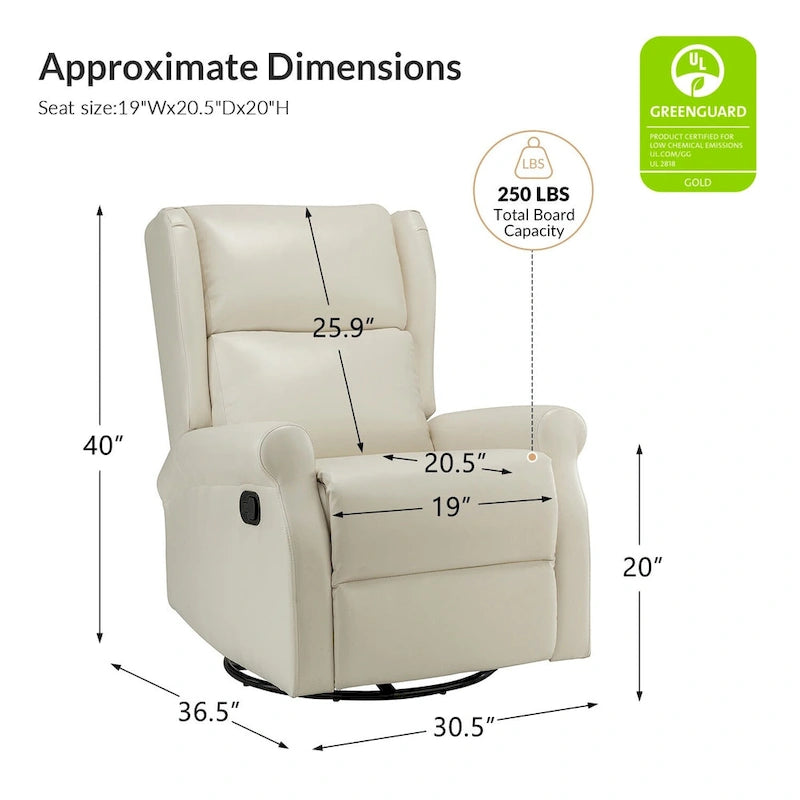 Baksoho Swivel Nursery Faux Leather Recliner with Metal Base Set of 2 by HULALA HOME