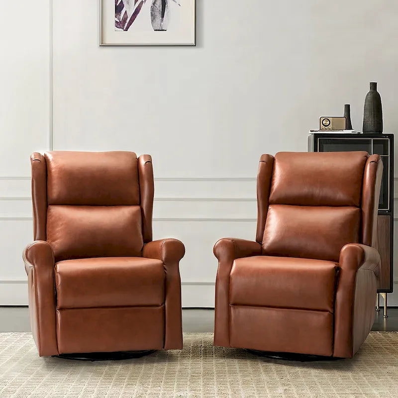 Baksoho Swivel Nursery Faux Leather Recliner with Metal Base Set of 2 by HULALA HOME