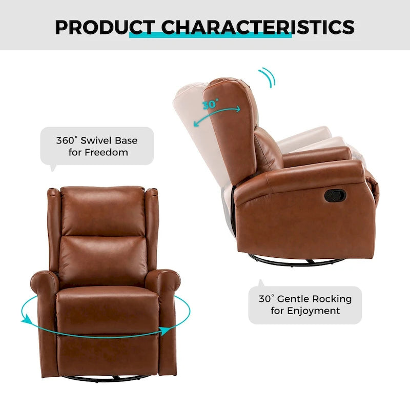 Baksoho Swivel Nursery Faux Leather Recliner with Metal Base Set of 2 by HULALA HOME