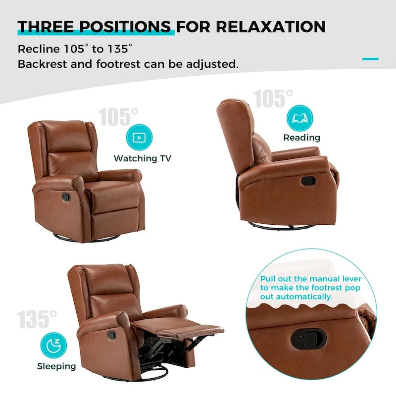 Baksoho Swivel Nursery Faux Leather Recliner with Metal Base Set of 2 by HULALA HOME